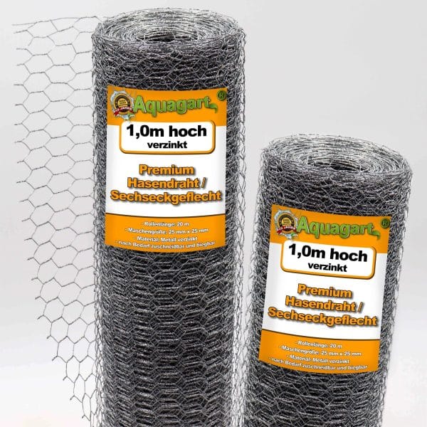 Aquagart 100m Sechseckgeflecht Hühnerzaun Kaninchendraht Hasengitter Hasendraht 100cm 25mm