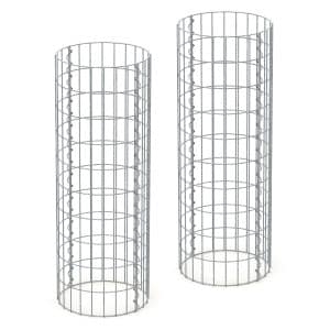 ECD Germany Gabionen-Säule Steinkorb 2Er Set 35x100cm Rund Verzinkter Stahl