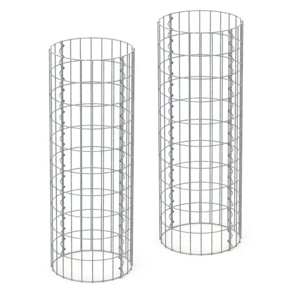ECD Germany Gabionen-Säule Steinkorb 2Er Set 35x100cm Rund Verzinkter Stahl