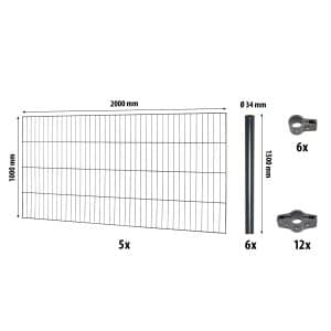 Einstabmattenzaun-Set Classic Anthrazit 100 cm x 1000 cm
