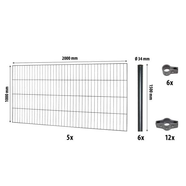 Einstabmattenzaun-Set Classic Anthrazit 100 cm x 1000 cm