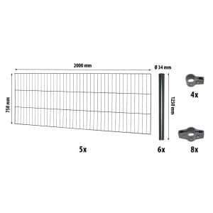 Einstabmattenzaun-Set Classic Anthrazit 75 cm x 1000 cm