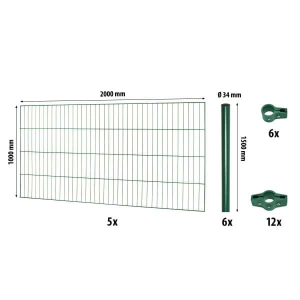 Einstabmattenzaun-Set Classic Grün 100 cm x 1000 cm