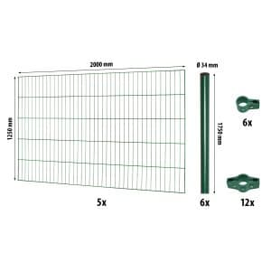Einstabmattenzaun-Set Classic Grün 125 cm x 1000 cm
