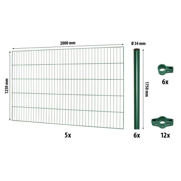 Einstabmattenzaun-Set Classic Grün 125 cm x 1000 cm