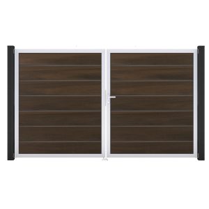 GroJa Grande Steckzaun Tor Premium DIN Links EV1 Walnuss