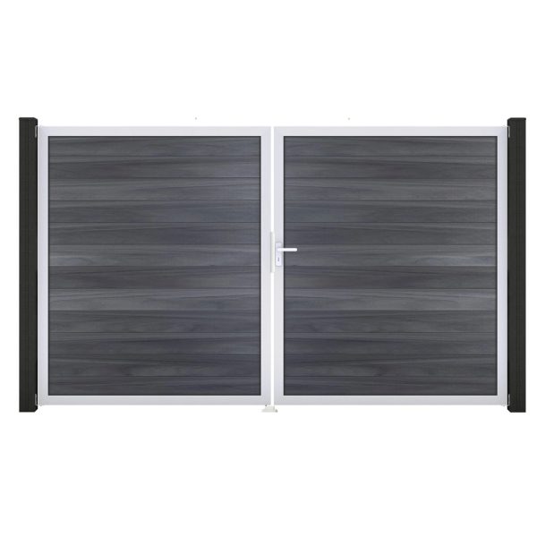 GroJa Solid Steckzaun Tor DIN Rechts EV1 Steingrau co-extrudiert