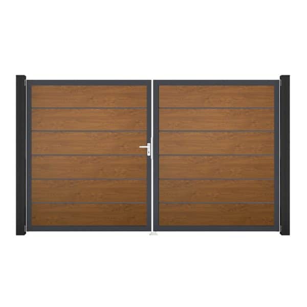 GroJa Tor 2-flg. Basicline Premium Golden Oak Rahmen 306 cm x 180 cm DIN Links