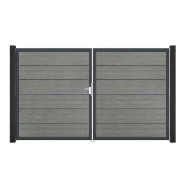 GroJa Tor 2-flg. Basicline Premium Grey Ash Cut Rahmen 306 x 180 cm DIN Rechts