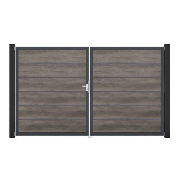 GroJa Tor 2-flg. Basicline Premium Monument Oak Rahmen 306 cm x 180 cm DIN Links