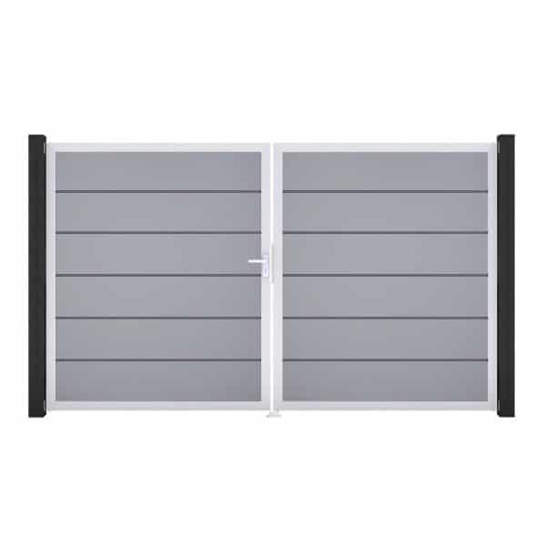 GroJa Tor 2-flg. Basicline Premium Silbergrau EV1 306 cm x 180 cm DIN Links