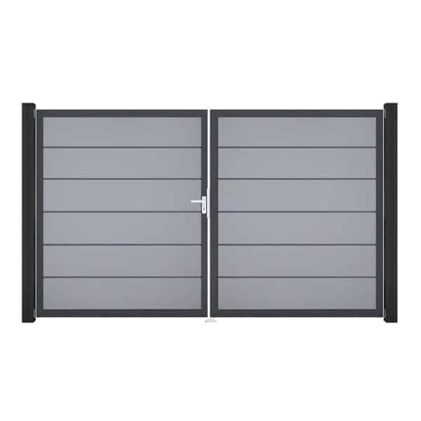 GroJa Tor 2-flg. Basicline Premium Silbergrau Rahmen 306 cm x 180 cm DIN Links