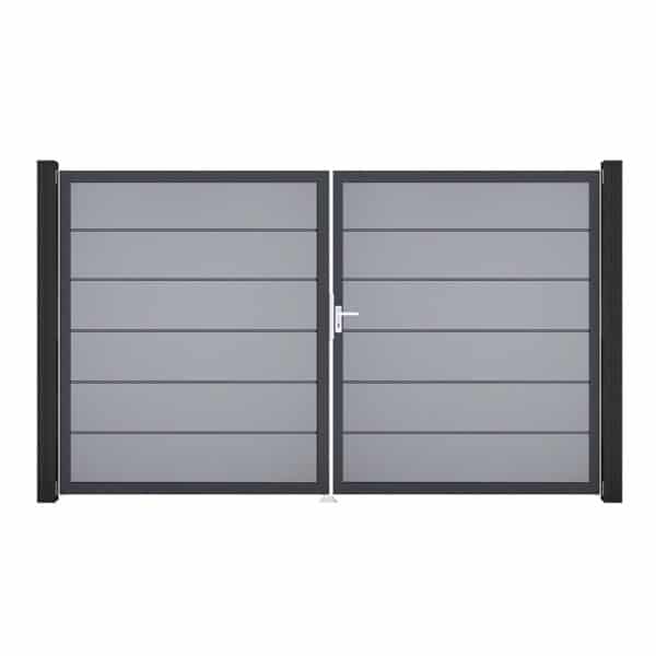 GroJa Tor 2-flg. Basicline Premium Silbergrau Rahmen 306 cm x 180 cm DIN Rechts