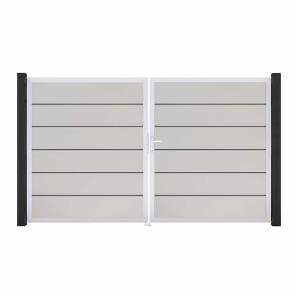 GroJa Tor 2-flg. Basicline Premium Weiß Rahmen EV1 306 cm x 180 cm DIN Rechts