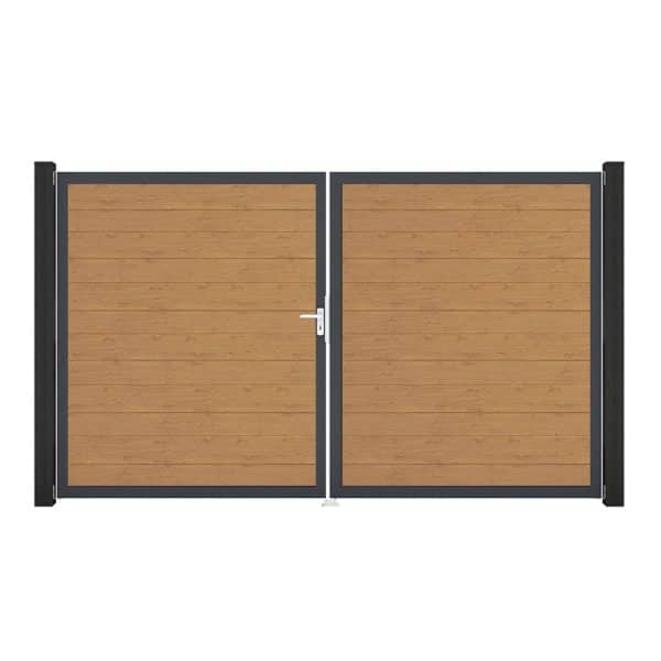 GroJa Tor 2-flg. Basicline Schmal Asteiche Natur 306 cm x 180 cm DIN Links