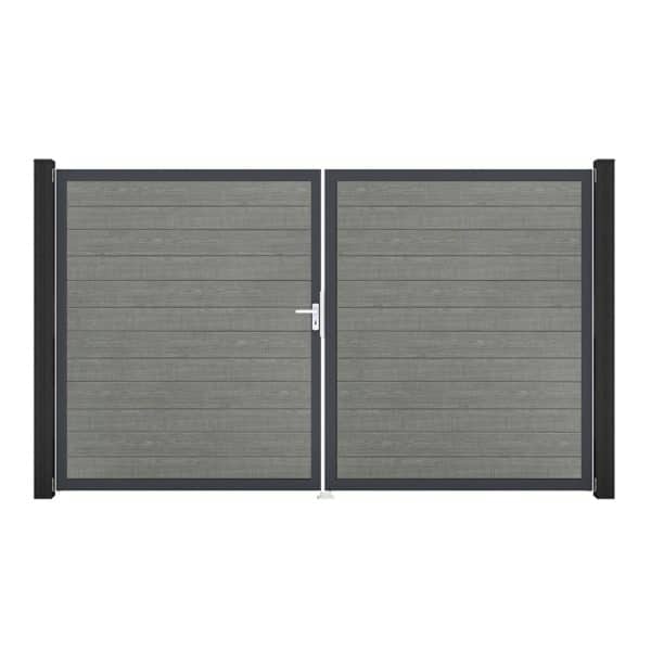GroJa Tor 2-flg. Basicline Schmal Grey Ash Cut Rahmen 306 cm x 180 cm DIN Links