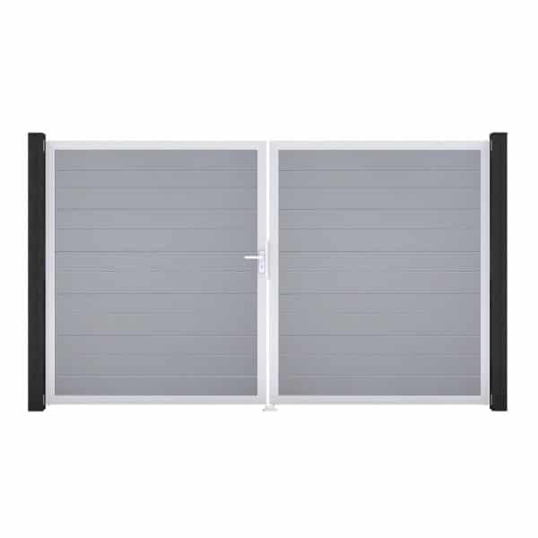 GroJa Tor 2-flg. Basicline Schmal Silbergrau EV1 306 cm x 180 cm DIN Links