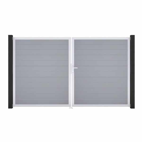 GroJa Tor 2-flg. Basicline Schmal Silbergrau EV1 306 cm x 180 cm DIN Rechts