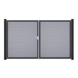 GroJa Tor 2-flg. Basicline Schmal Silbergrau Rahmen 306 cm x 180 cm DIN Links