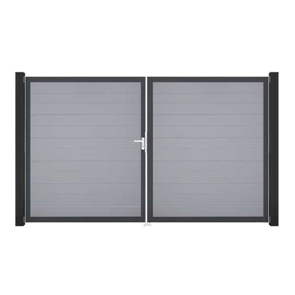 GroJa Tor 2-flg. Basicline Schmal Silbergrau Rahmen 306 cm x 180 cm DIN Links
