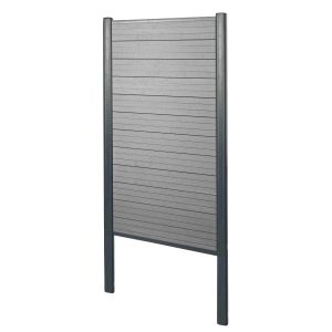 MCW WPC-Sichtschutz Savoie Windschutz Zaun Alu-Pfosten Zum Einbetonieren - Basiselement Schmal 100cm Grau