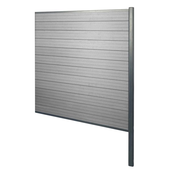 MCW WPC-Sichtschutz Savoie Windschutz Zaun Alu-Pfosten Zum Einbetonieren - Erweiterungselement 185cm Grau