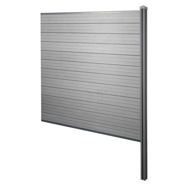 MCW WPC-Sichtschutz Savoie Windschutz Zaun WPC-Pfosten Zum Einbetonieren - Erweiterungselement 188cm Grau