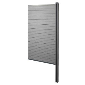 MCW WPC-Sichtschutz Savoie Windschutz Zaun WPC-Pfosten Zum Einbetonieren - Erweiterungselement Schmal 98cm Grau