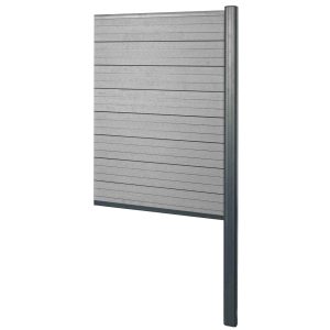 MCW WPC-Sichtschutz Savoie Zaun Windschutz Alu-Pfosten Zum Einbetonieren - Erweiterungselement Schmal 95cm Grau