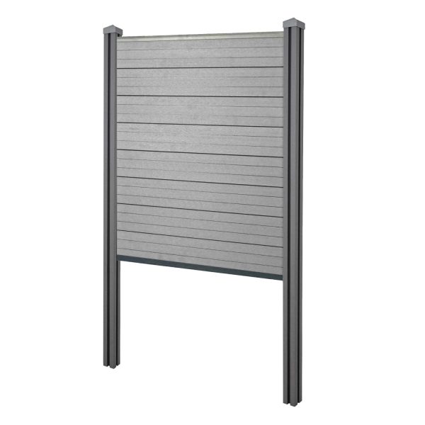 MCW WPC-Sichtschutz Savoie Zaun Windschutz WPC-Pfosten Zum Einbetonieren - Basiselement Schmal 105cm Grau