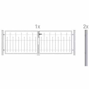 Metallzaun Doppeltor-Set Madrid verzinkt z. Einbetonieren 100 cm x 300 cm