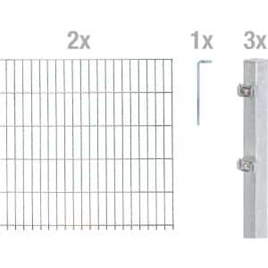Metallzaun Grund-Set Doppelstabmatte feuerverzinkt 2 x 2 m x 0