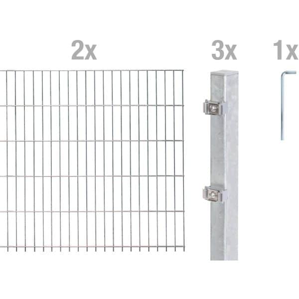 Metallzaun Grund-Set Doppelstabmatte feuerverzinkt 2 x 2 m x 1