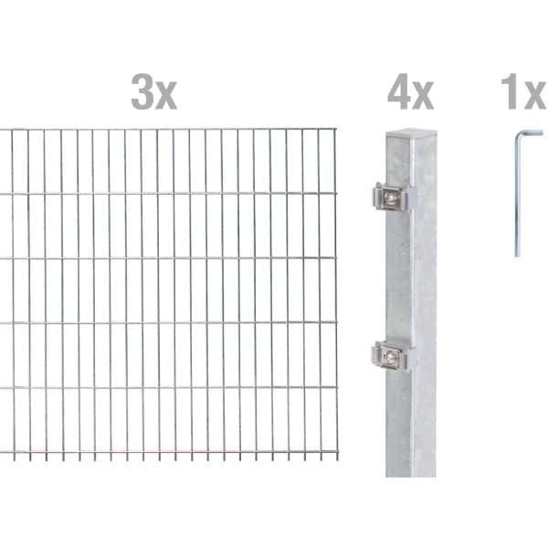 Metallzaun Grund-Set Doppelstabmatte feuerverzinkt 3 x 2 m x 1 m