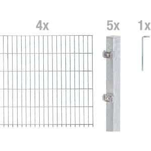 Metallzaun Grund-Set Doppelstabmatte feuerverzinkt 4 x 2 m x 0