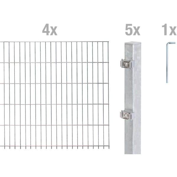 Metallzaun Grund-Set Doppelstabmatte feuerverzinkt 4 x 2 m x 1