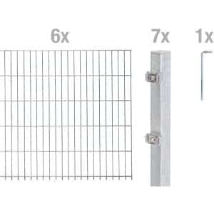 Metallzaun Grund-Set Doppelstabmatte feuerverzinkt 6 x 2 m x 0