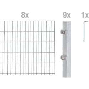 Metallzaun Grund-Set Doppelstabmatte feuerverzinkt 8 x 2 m x 0