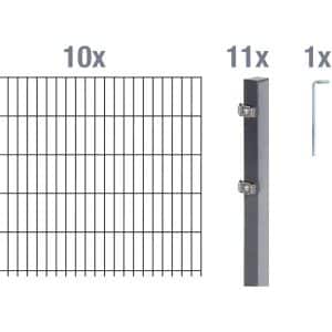 Metallzaun Grund-Set Doppelstabmatte verz. Anthrazit beschichtet 10x 2 m x 0
