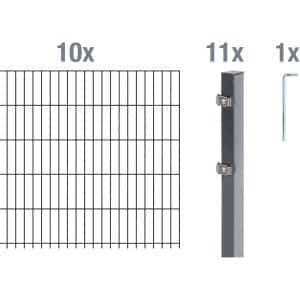 Metallzaun Grund-Set Doppelstabmatte verz. Anthrazit beschichtet 10x 2 m x 1