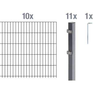 Metallzaun Grund-Set Doppelstabmatte verz. Anthrazit beschichtet 10x 2 m x 1