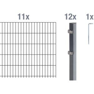 Metallzaun Grund-Set Doppelstabmatte verz. Anthrazit beschichtet 11 x 2 m x 1 m