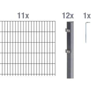 Metallzaun Grund-Set Doppelstabmatte verz. Anthrazit beschichtet 11x 2 m x 0