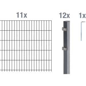 Metallzaun Grund-Set Doppelstabmatte verz. Anthrazit beschichtet 11x 2 m x 1