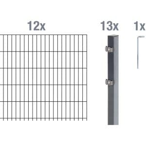 Metallzaun Grund-Set Doppelstabmatte verz. Anthrazit beschichtet 12 x 2 m x 1 m