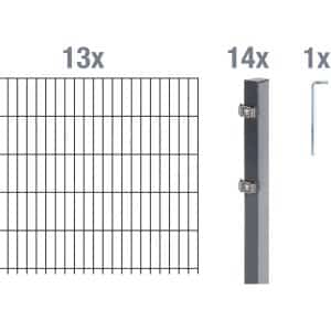 Metallzaun Grund-Set Doppelstabmatte verz. Anthrazit beschichtet 13x 2 m x 1