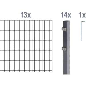 Metallzaun Grund-Set Doppelstabmatte verz. Anthrazit beschichtet 13x 2 m x 1