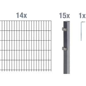 Metallzaun Grund-Set Doppelstabmatte verz. Anthrazit beschichtet 14 x 2 m x 1 m