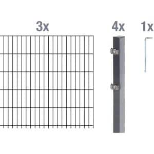 Metallzaun Grund-Set Doppelstabmatte verz. Anthrazit beschichtet 3 x 2 m x 0