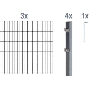 Metallzaun Grund-Set Doppelstabmatte verz. Anthrazit beschichtet 3 x 2 m x 1 m